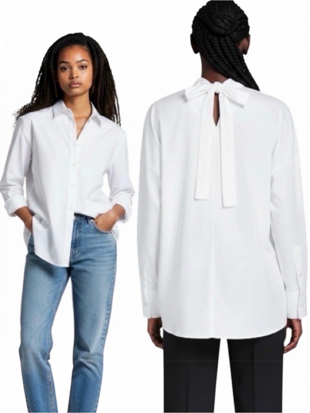 Valentino Women’s Cotton White Button Down Tie Back Long Sleeve Blouse Size 4